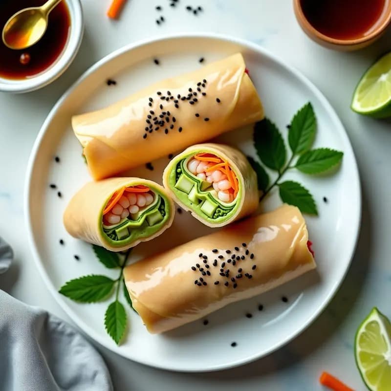 Rollos de Primavera de Hoja de Arroz con Relleno de Mousse de Aguacate y Langostinos: Receta Vieta-Keto