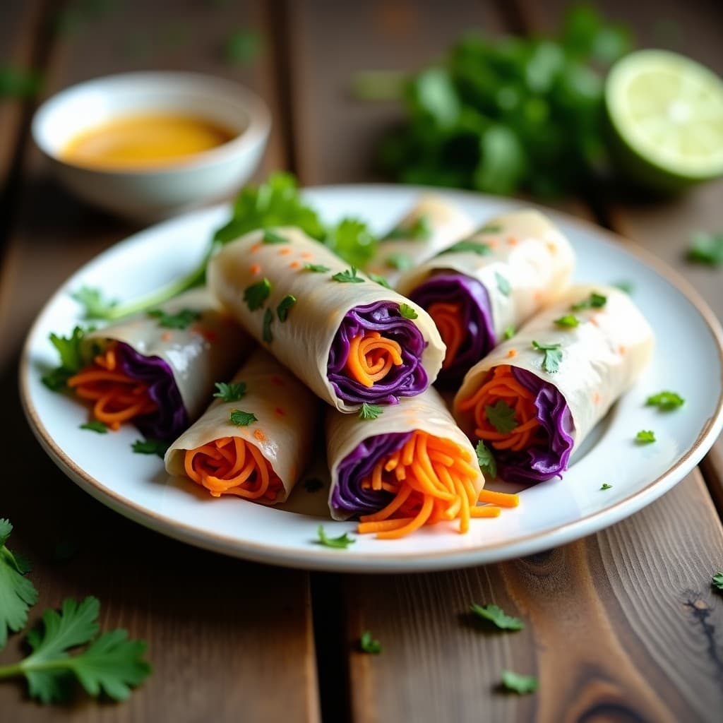 Rollos de Primavera con Repollo Morado y Zanahoria en Papel de Arroz: Entrante Vegano y Sin Fritura