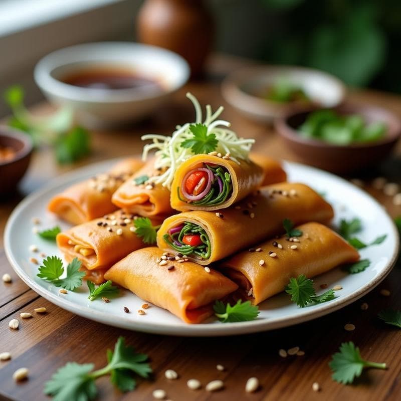 Rollos de Primavera con Relleno de Tofu y Germinados: Receta en Airfryer con Salsa de Tamari