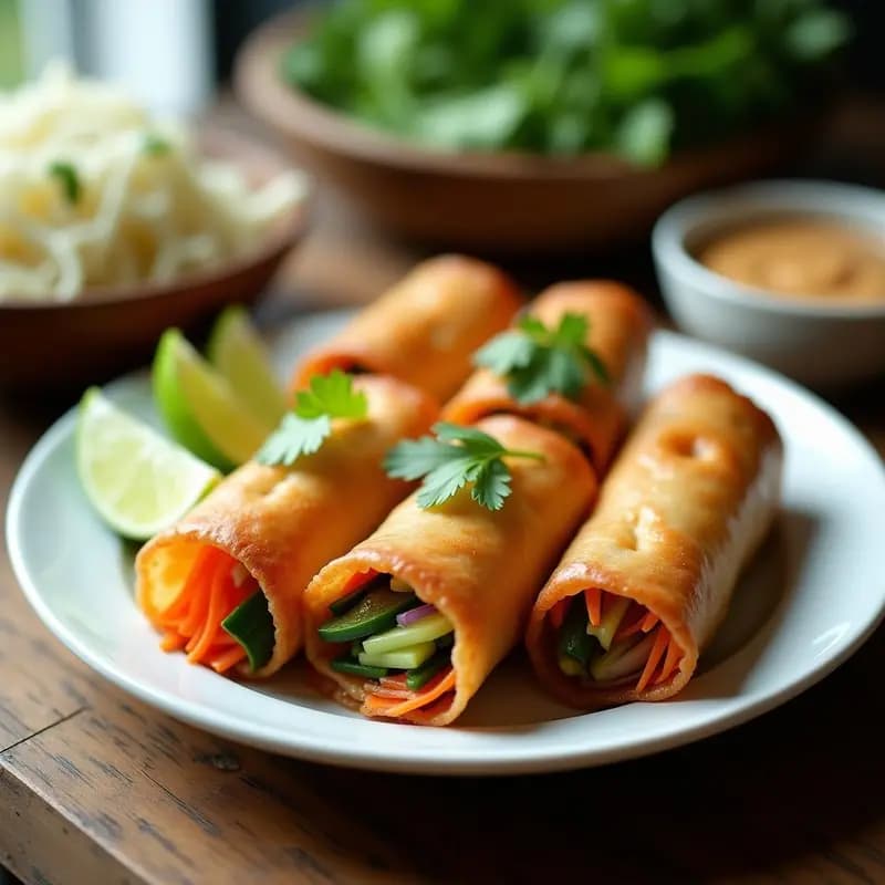 Rollos de Primavera Veganos con Salsa de Cacahuete: Receta China Crujiente y Sin Fritura