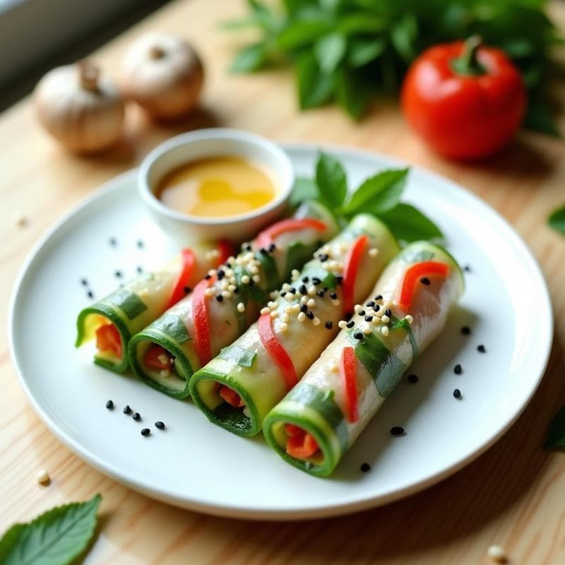 Rollos de Primavera Veganos con Zucchini y Hongos Shitake: Receta China Crudivegana