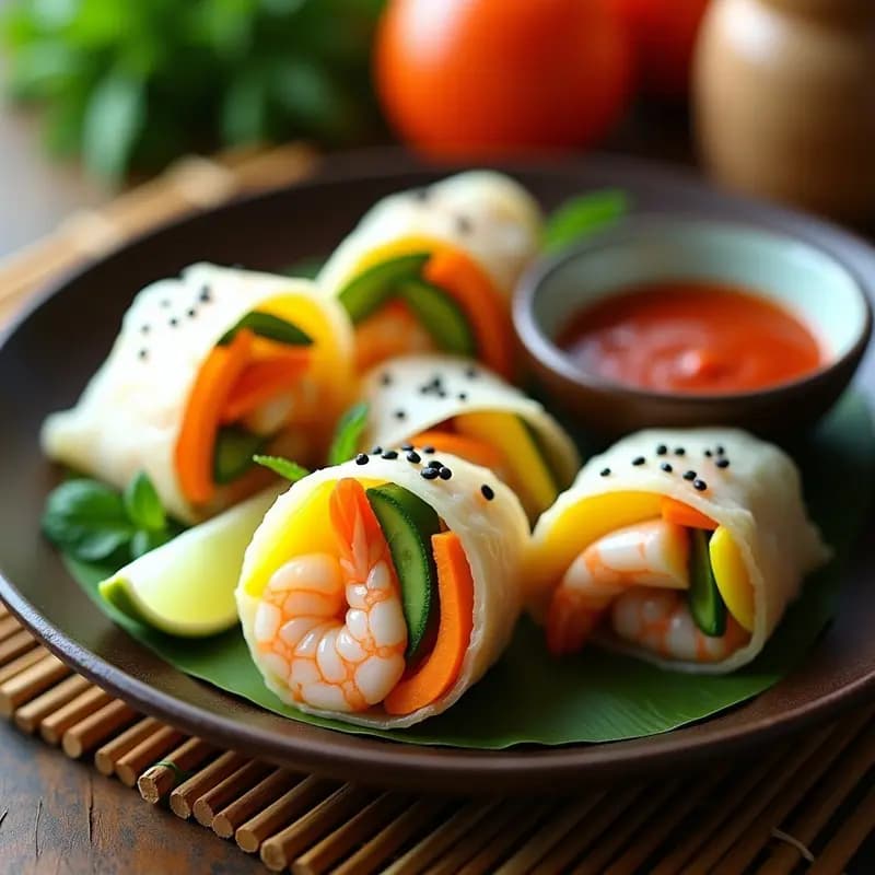 Rollos de Primavera Viet Namitos con Gambas y Mango: Receta Crudivegana en 15 Minutos