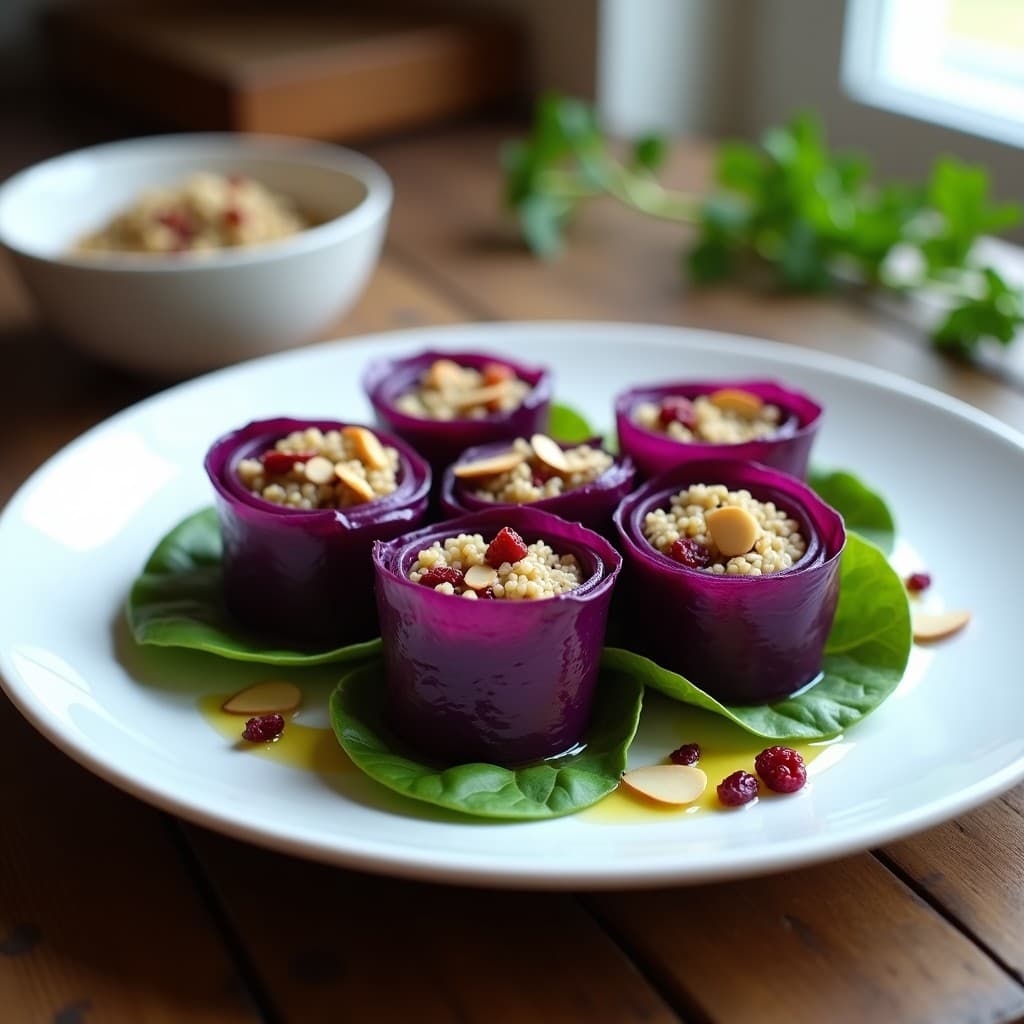 Rollos de Repollo Morado con Relleno de Quinoa y Arándanos: Receta Vegana de Invierno en Thermomix