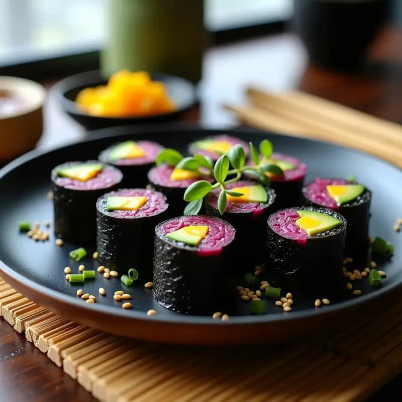 Rollos de Sushi de Mangostán y Aguacate: Receta Japonesa Dulce-Salada y Sin Pescado