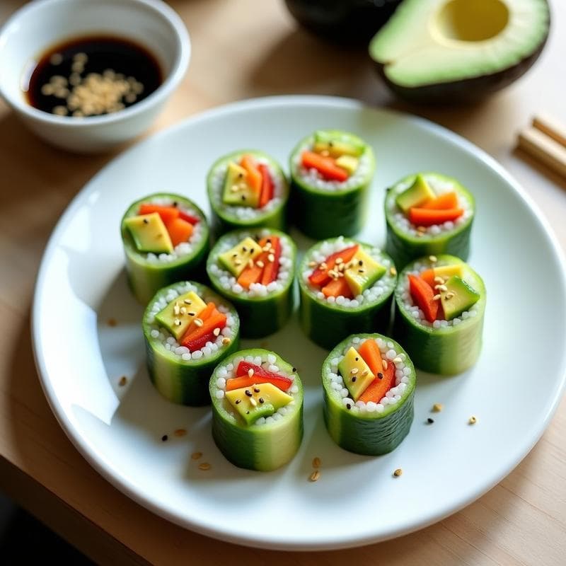 Rollos de Sushi de Pepino con Aguacate y Semillas de Sésamo: Receta Vegana y Sin Gluten