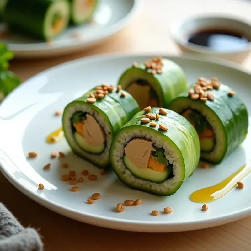 Rollos de Sushi de Pepino y Hummus: Receta Japonesa Vegana y Sin Arroz en 15 Min