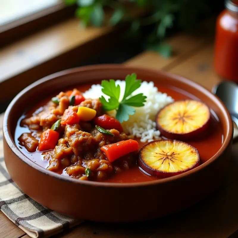 Ropa Vieja de Seitan y Pimientos: Estofado Cubano Vegano con Arroz Blanco y Plátano Maduro