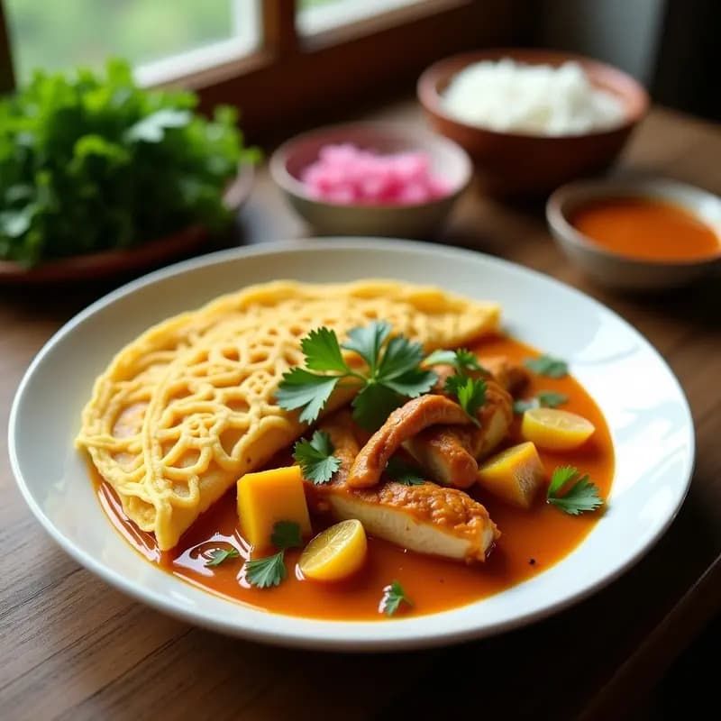 Roti Jala con Curry de Pollo y Patatas: Receta Malasia en Airfryer y Sin Lactosa