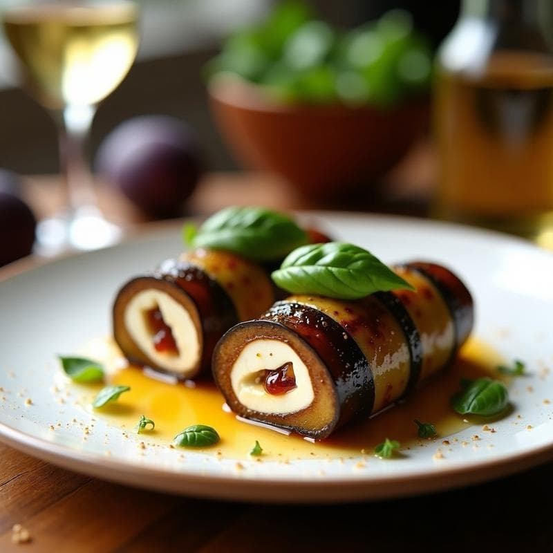 Roulade de Berenjena con Queso de Cabra y Mermelada de Higo: Entrante Francés en 20 Minutos