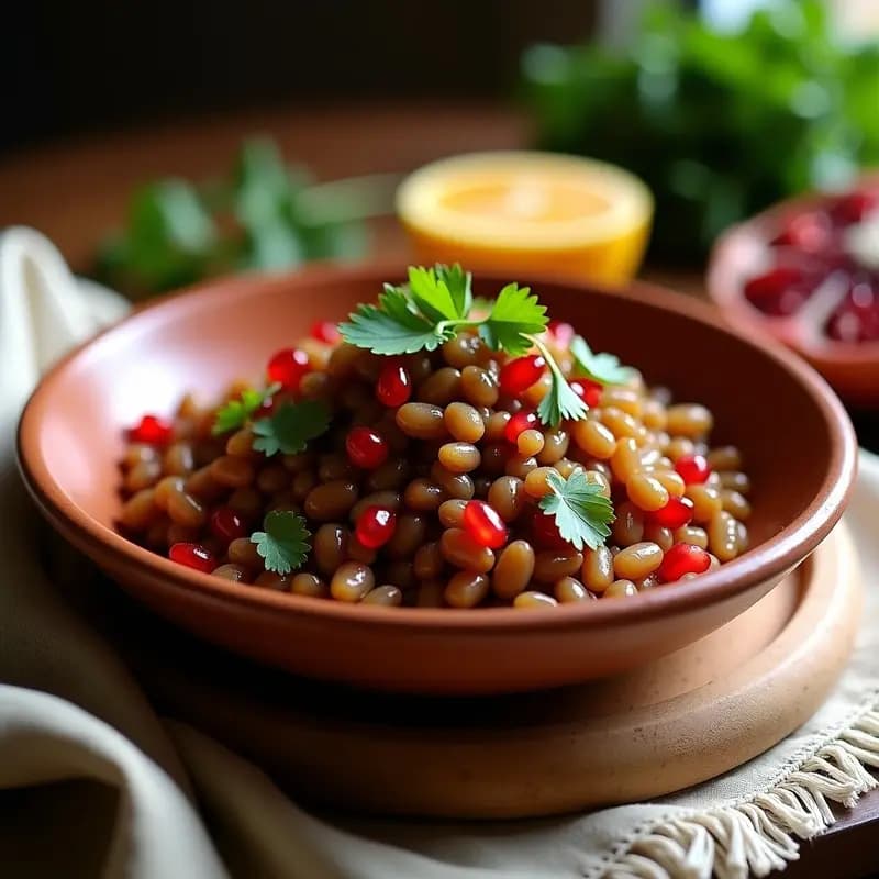 S BALADI Egipcio: Ensalada de Lentejas con Cebolla Caramelizada y Vinagre de Granada