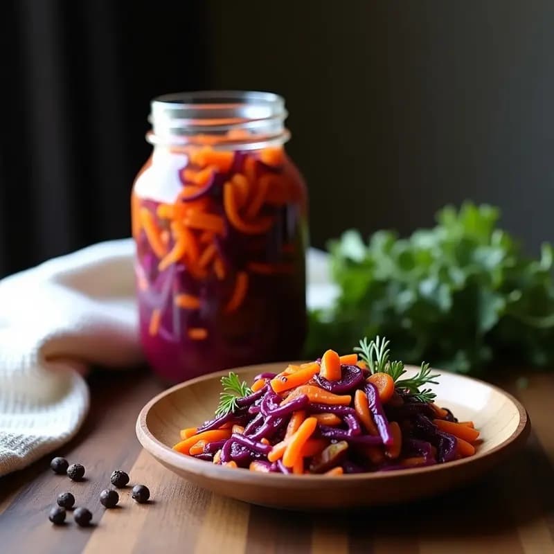S храничка con Col Rizada y Zanahoria en Escabeche: Ensalada Ucraniana Fermentada