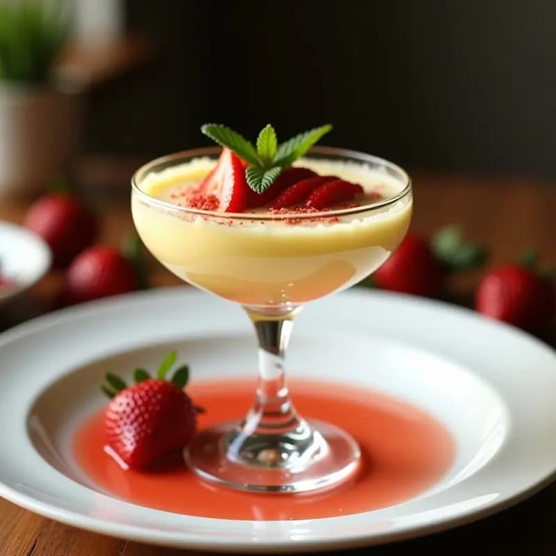 Sabaione de Vino Moscatel con Fresas y Pimienta Rosa: Postre Italiano Sin Azúcar