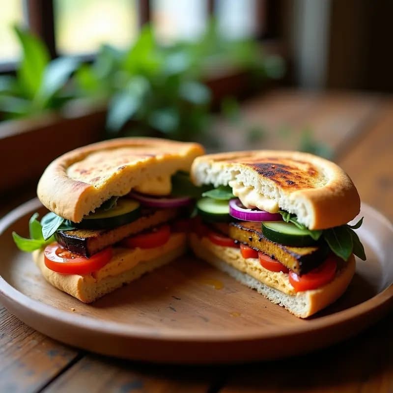 Sabich de Berenjena Ahumada: Sandwich Israelí Vegano con Hummus y Ensalada de Pepino