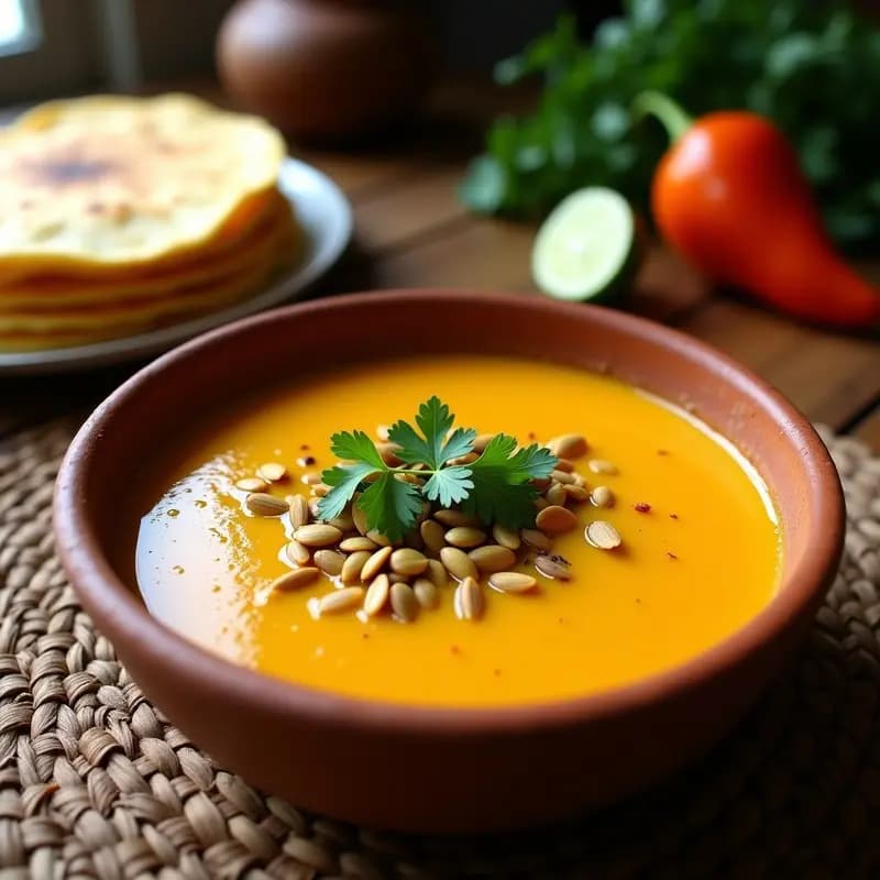 Sacbeobich de Yucatán: Sopa Mexicana de Calabaza y Semillas de Calabaza con Chile Habanero