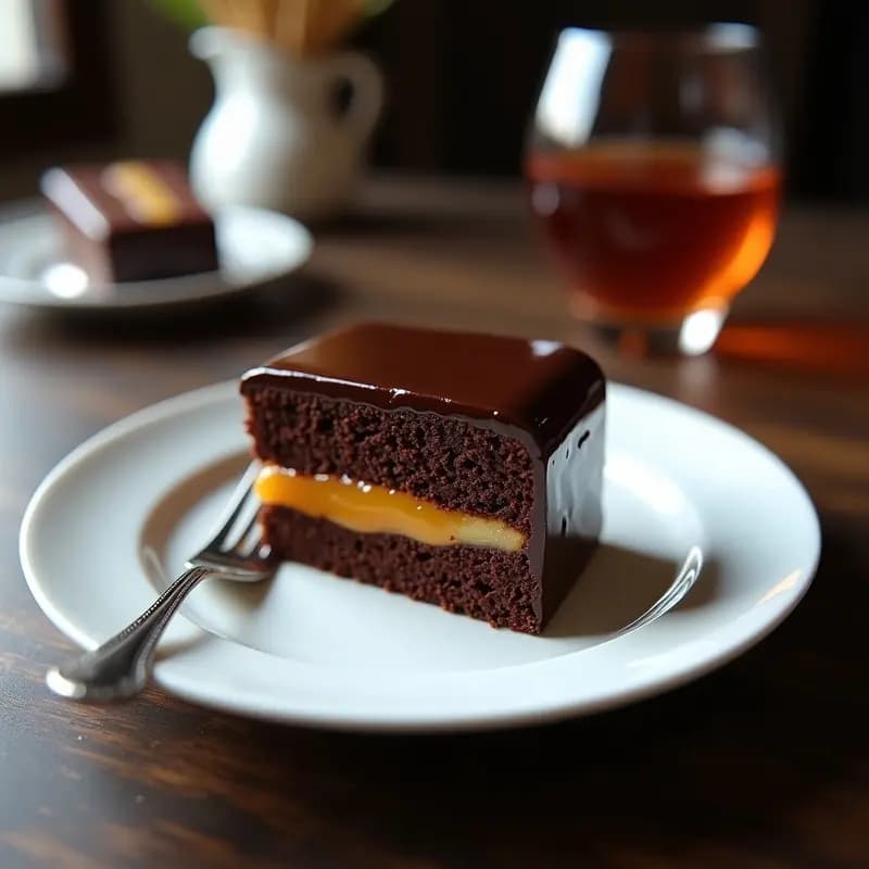 Sacher torte austriaco: Bizcocho de chocolate con relleno de mermelada de albaricoque
