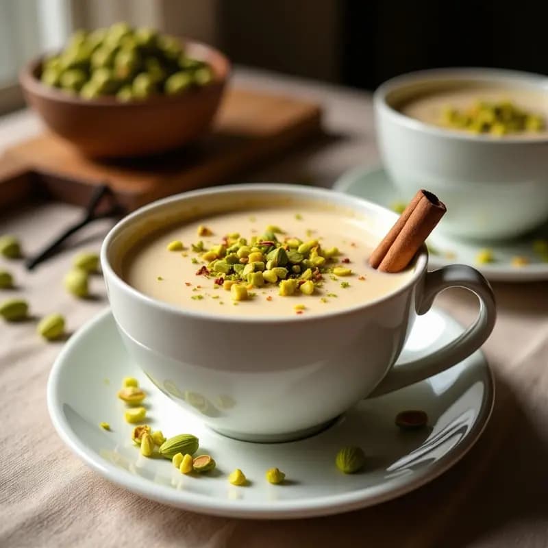 Salep Turco con Canela y Pistachos: Bebida Caliente Tradicional y Reconfortante