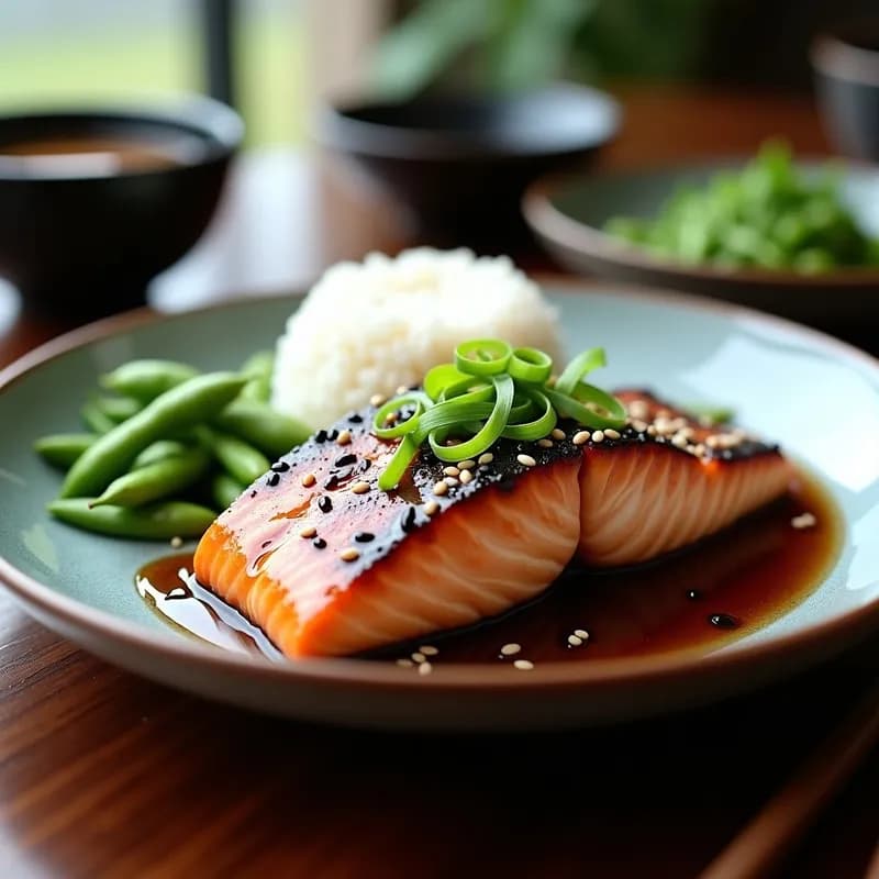 Salmón Teriyaki en Sartén con Piel Crujiente y Semillas de Sésamo
