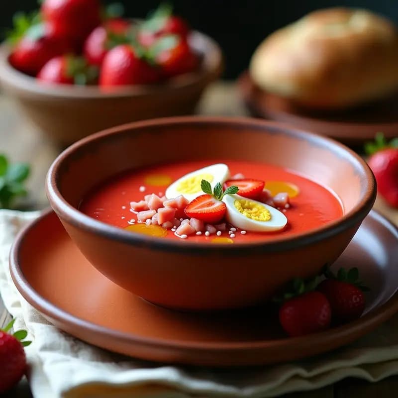 Salmorejo de fresas y jamón serrano: Postre salado extremeño innovador