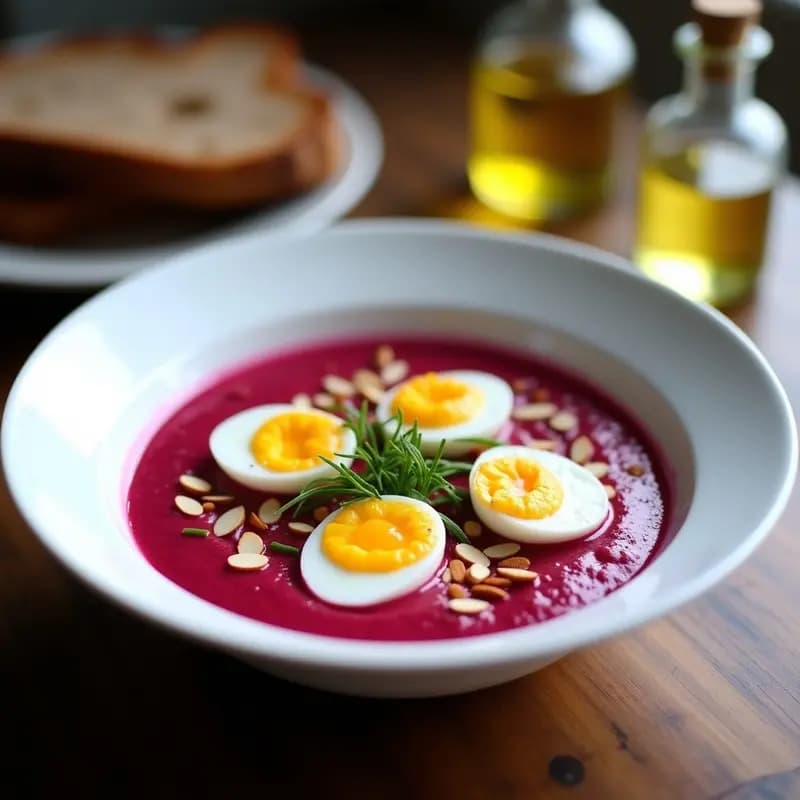 Salmorejo de Remolacha con Huevos de Codorniz: Receta Española Veraniega y Colorida
