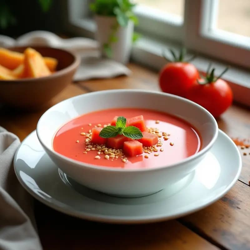 Salmorejo de Sandía y Tomate: Gazpacho Andaluz Dulce-Salado Sin Pan