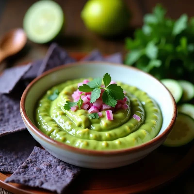 Salsa de Aguacate y Cilantro con Toque de Lima: Dip Mexicano Vegano y Sin Lactosa