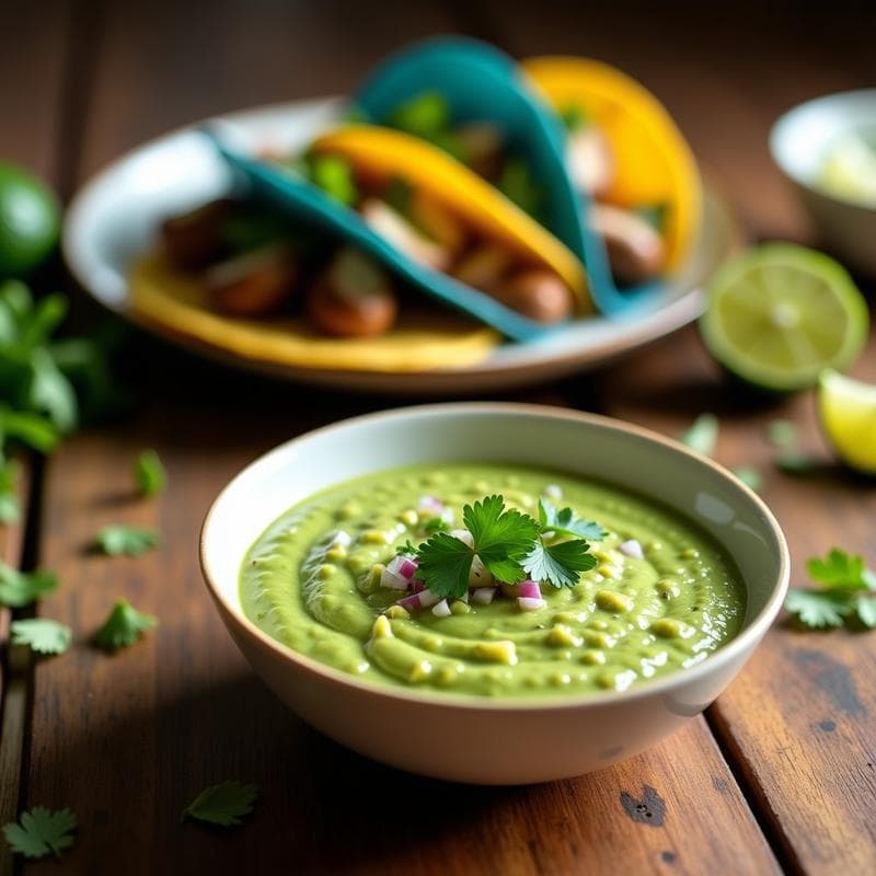 Salsa de Aguacate y Cilantro para Tacos: Receta Mexicana Vegana y Sin Lácteos