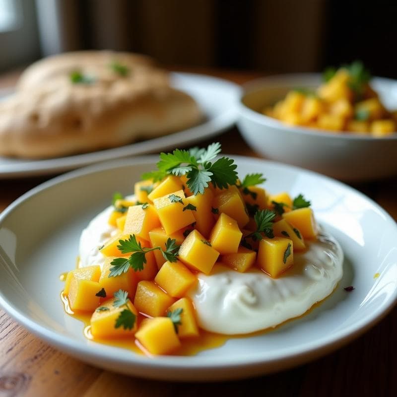 Salsa de Yogur de Coco y Mango con Tocino de Tempeh: Dip Vegano y Alto en Proteína