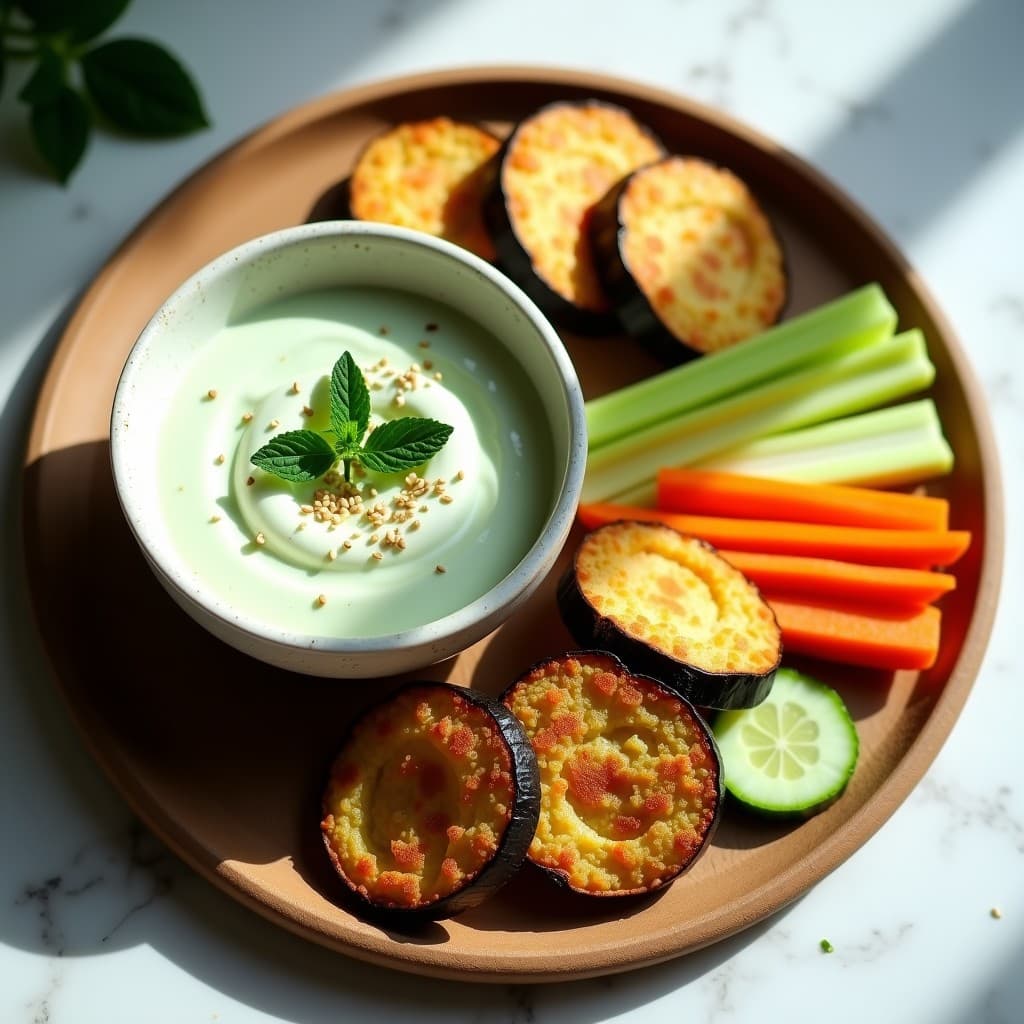 Salsa de Yogur Griego y Menta con Crujiente de Berenjena: Dip Keto para Verduras