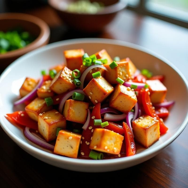 Salteado de Tofu y Col fermentada (Kimchi): Receta Coreana en Airfryer y Sin Aceite