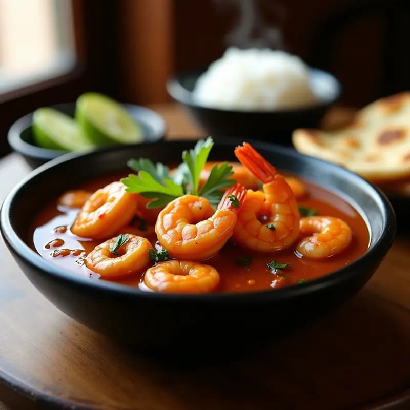 Sambal Udang Indio con Gambas y Tamarindo: Curry Picante de la Costa de Malabar