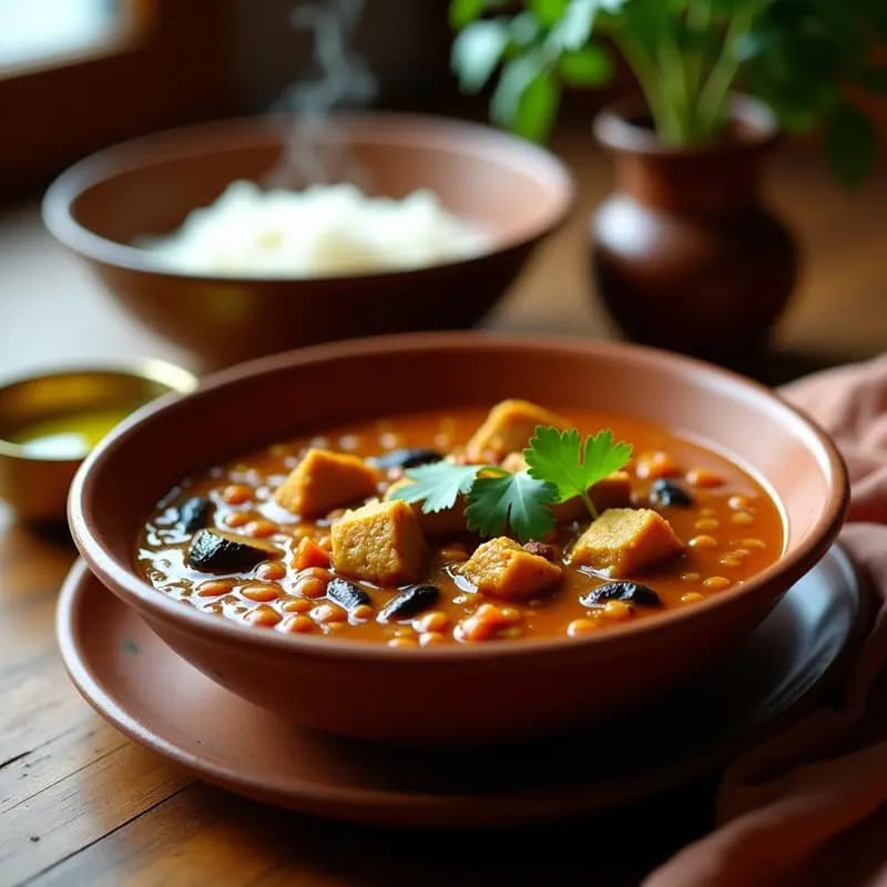 Sambhar de Lentejas y Berenjenas: Estofado Indio Vegano con Especias Auténticas