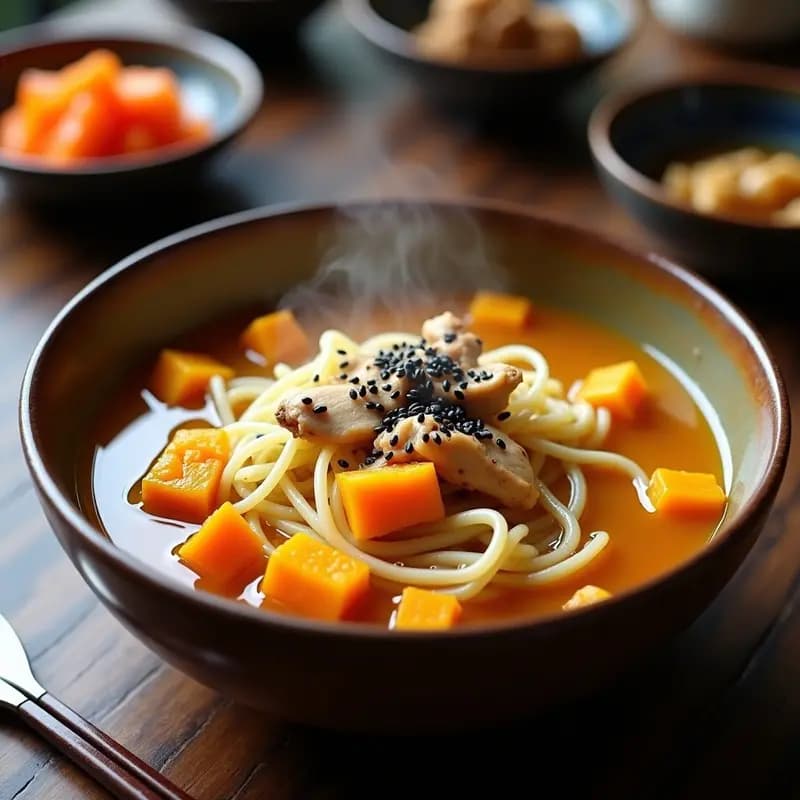 Samdaetguk Coreano: Sopa de Calabaza y Fideos de Batata con Pollo en Olla Lenta Keto