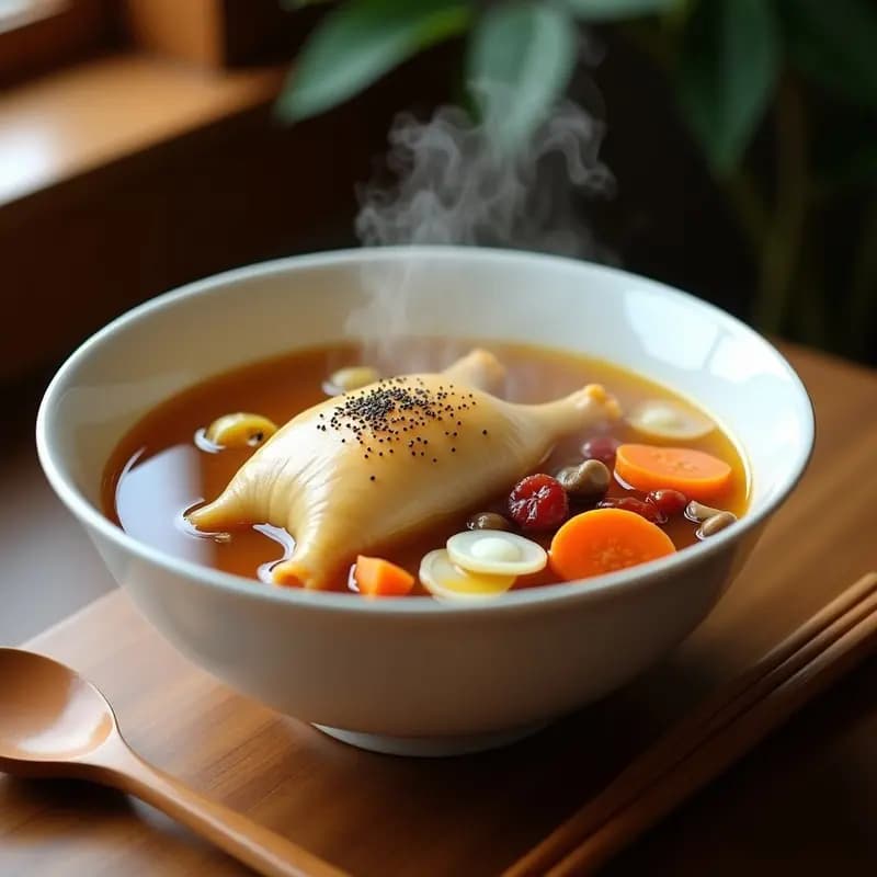 Samgyetang Coreano con Ginseng y Dátiles: Sopa de Pollo en Olla Rápida para Recuperación
