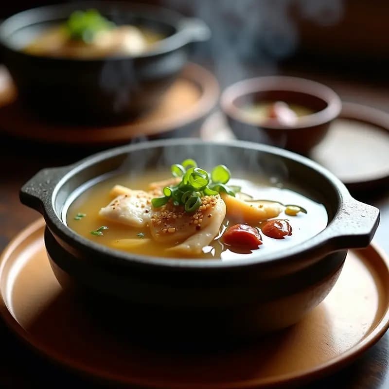 Samgyetang Coreano: Sopa de Pollo y Ginseng en Ollita Individual para Energía