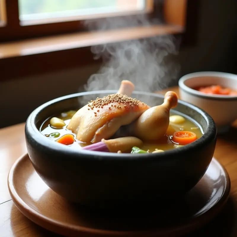 Samgyetang: Sopa Coreana de Pollo Relleno con Arroz Glutinosa y Dátiles