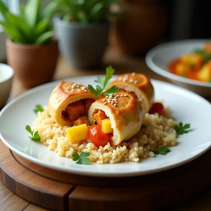 Sami de Pollo y Piña al Curry con Arroz Basmati: Receta de Singapur Fusion