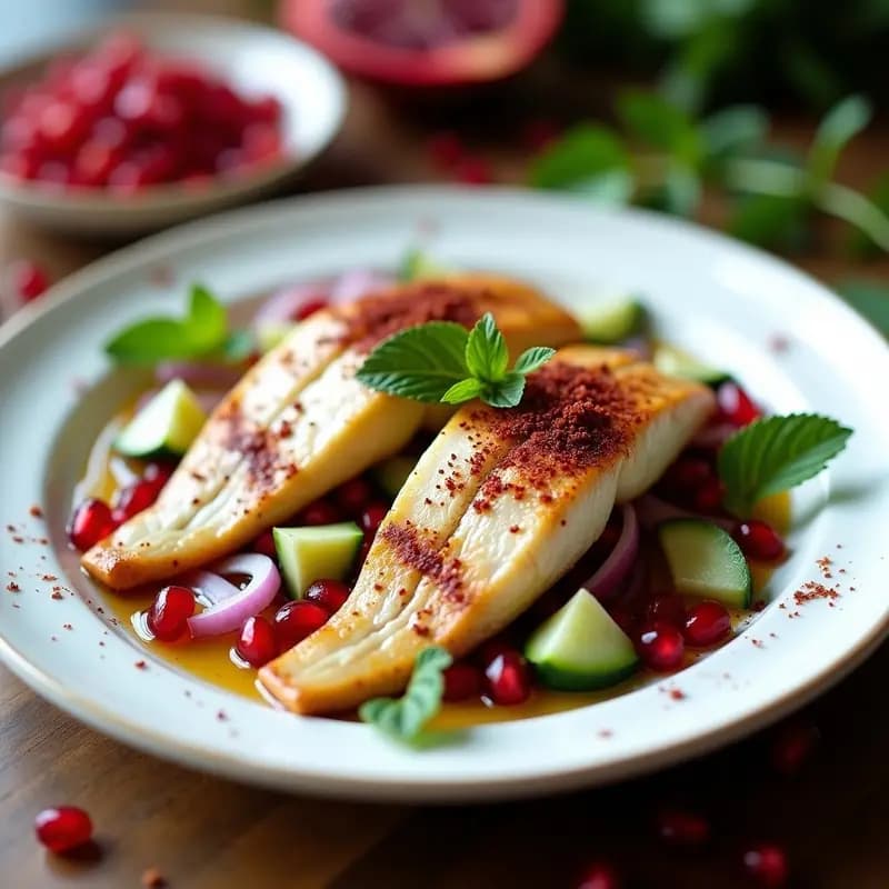 Samke Mashwi con Especias Baharat: Pescado a la Parrilla Libanés con Ensalada de Granada