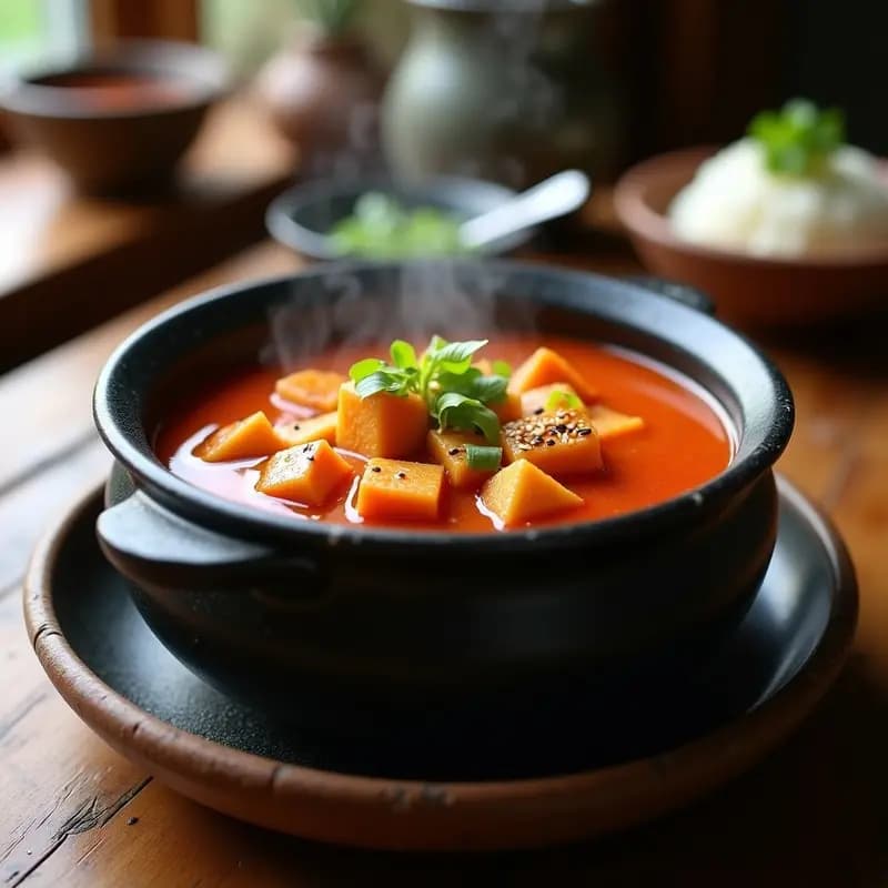 Samla Korean Stew con Toque de Gochujang y Calabaza: Sopa Coreana Picante y Sin Gluten