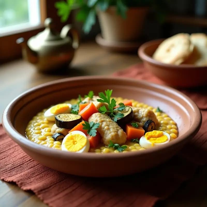 Samla de Sémola con Pollo y Verduras: Receta Tunecina de Una Sola Olla