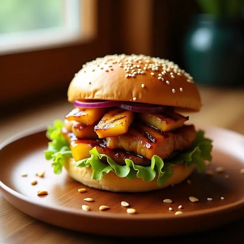 Sammy de Pollo Teriyaki y Piña Asada: Bocadillo Hawaiano Dulce-Salado en Airfryer