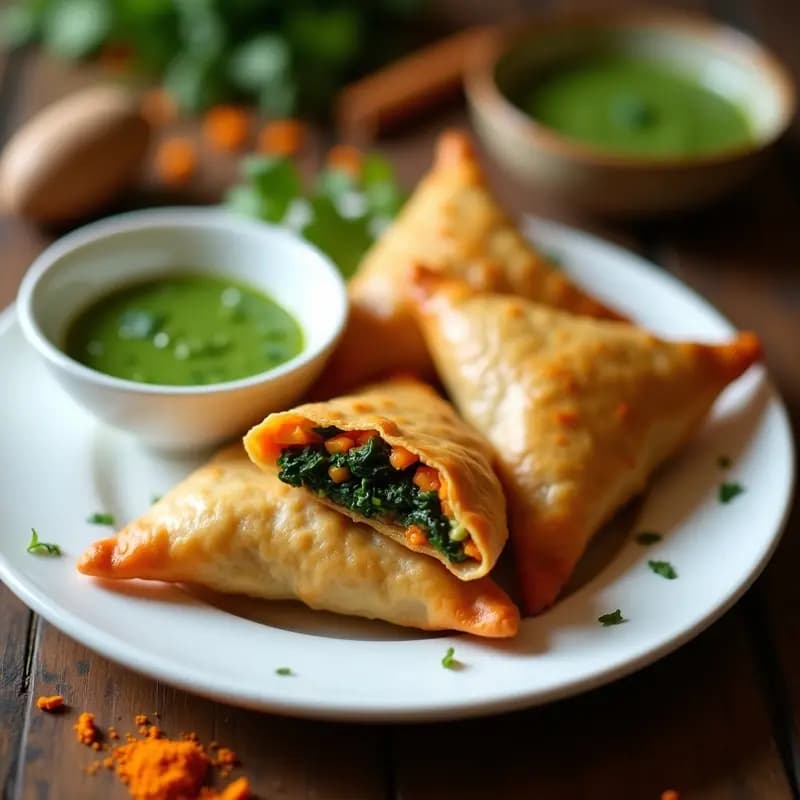 Samosa de Batata y Espinacas con Salsa de Cilantro: Receta India Crujiente en Airfryer