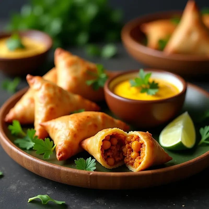 Samosa de Batata y Garbanzos con Dip de Mango y Cilantro: Aperitivo Indio Vegano en Airfryer