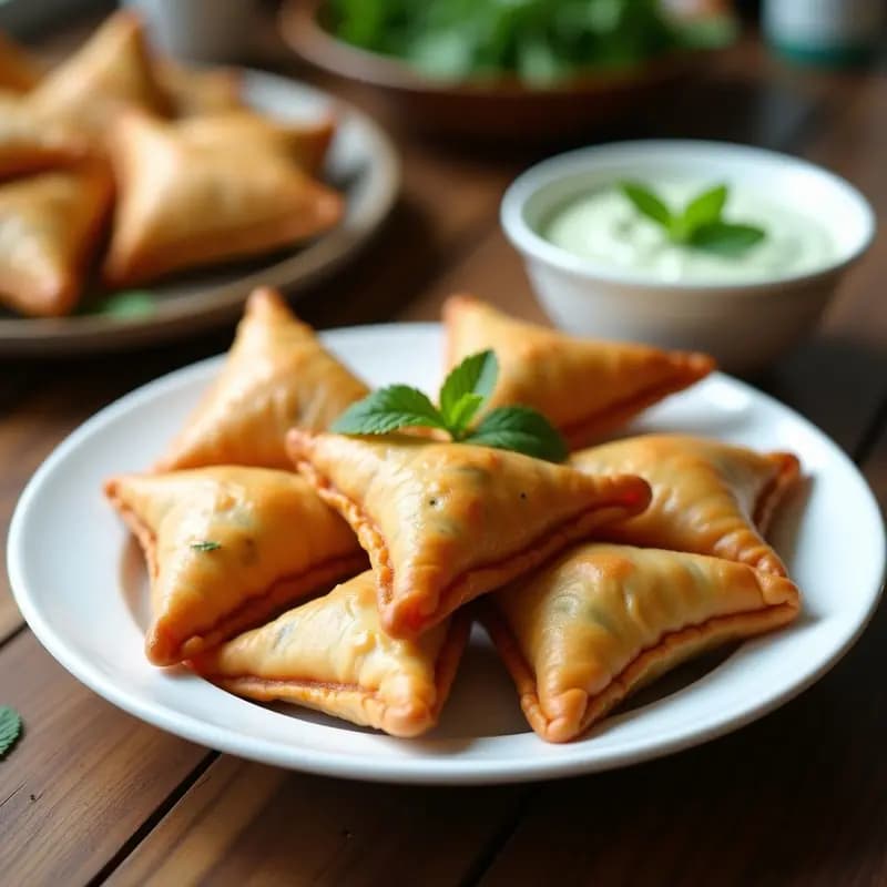 Samosa de Batata y Guisantes: Receta India Crujiente con Salsa de Mentolado de Yogur