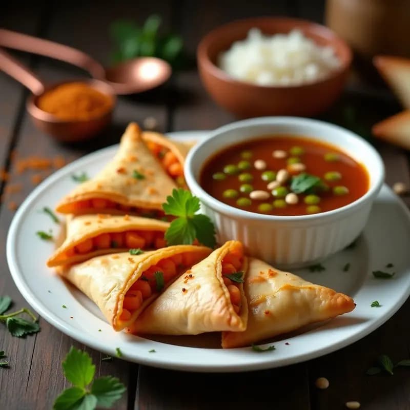 Samosa de Batata y Guisantes con Salsa de Tamarindo: Receta Pakistana Crujiente y Picante