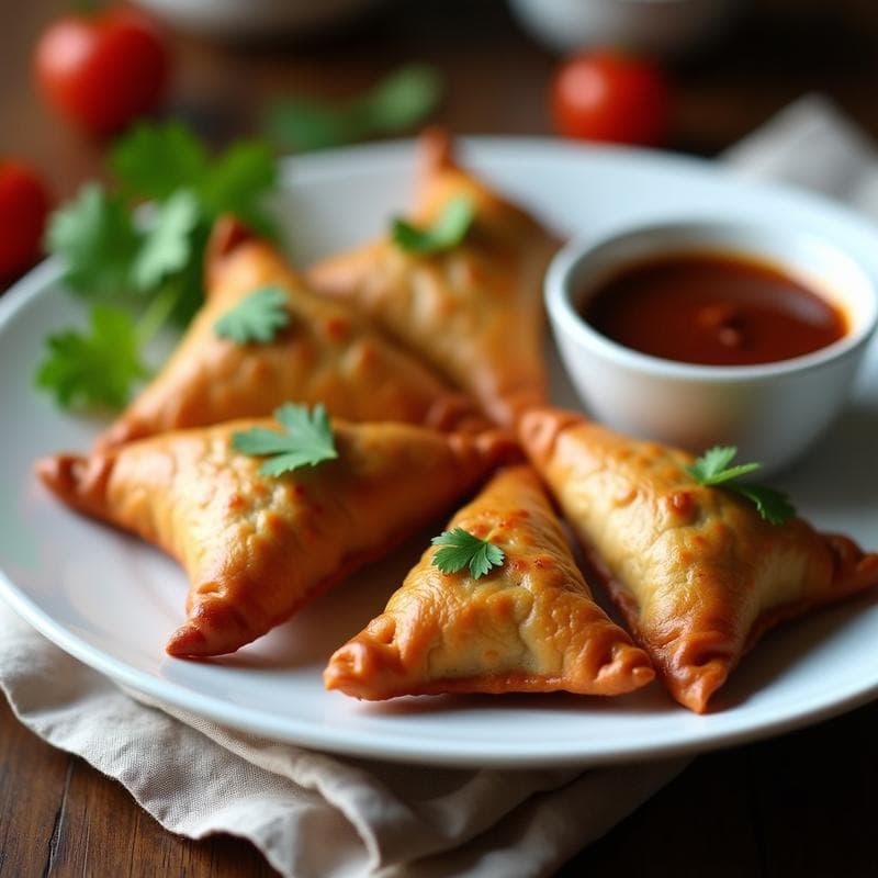 Samosa de Batata Morada y Guisantes con Chutney de Tamarindo: Aperitivo Indio Vegano en Airfryer
