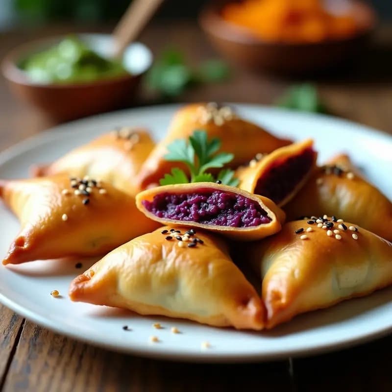 Samosa de Batata Morada y Espinacas: Aperitivo Indio Crujiente en Olla de Aire
