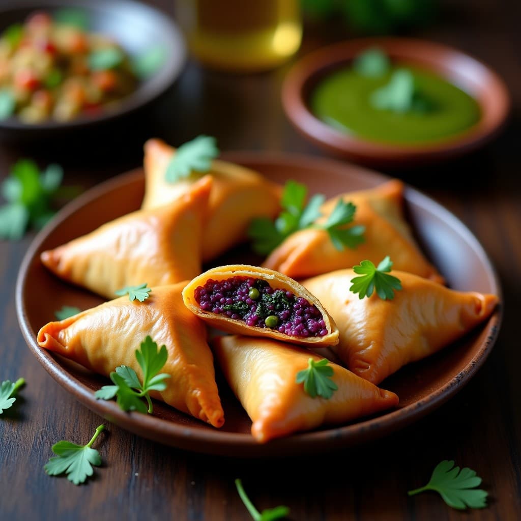 Samosa de Batata Morada y Espinacas con Masala de Cilantro: Receta India en Olla Exprés