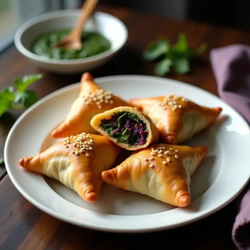 Samosa de Batata Morada y Espinacas: Entrante Indio Vegano en Thermomix