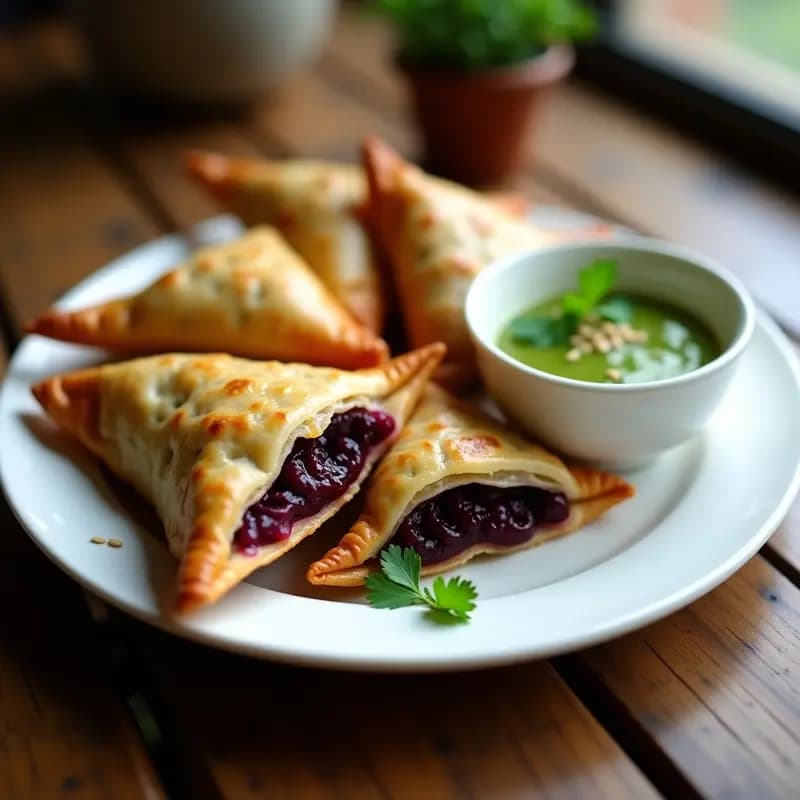 Samosa de Batata Morada y Guisantes con Salsa de Cilantro: Receta India al Horno