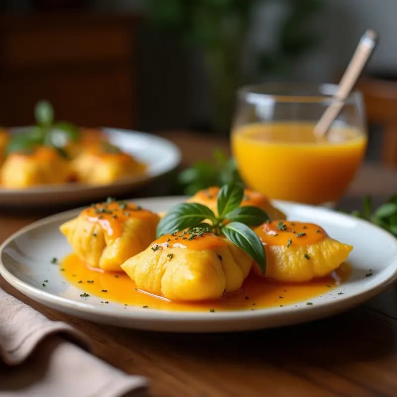 Samosa de Batata Morada y Queso Feta con Chutney de Mango: Aperitivo Indio Fusion